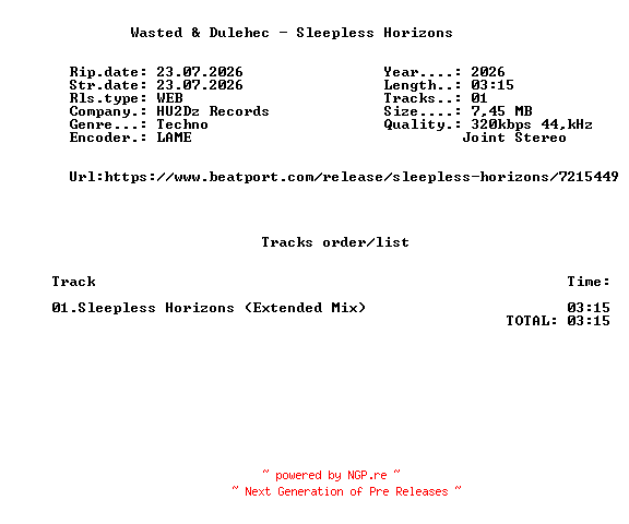 NFO for the release Wasted_And_Dulehec_-_Sleepless_Horizons-(HU2DZ151)-SINGLE-WEB-2026-FMC by FMC