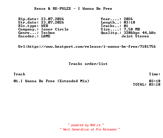 NFO for the release Xense_And_RE-PULZE_-_I_Wanna_Be_Free-(INNER040PRO)-SINGLE-WEB-2026-FMC by FMC