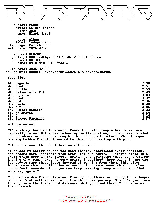 NFO for the release Vokkr-Golden_Forest-PL-WEB-2026-BLEEDiNG by BLEEDiNG