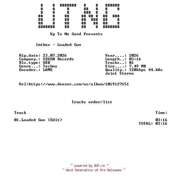 NFO for the release Imthox_-_Loaded_Gun_(Edit)-SINGLE-WEB-2026-UTNG by UTNG