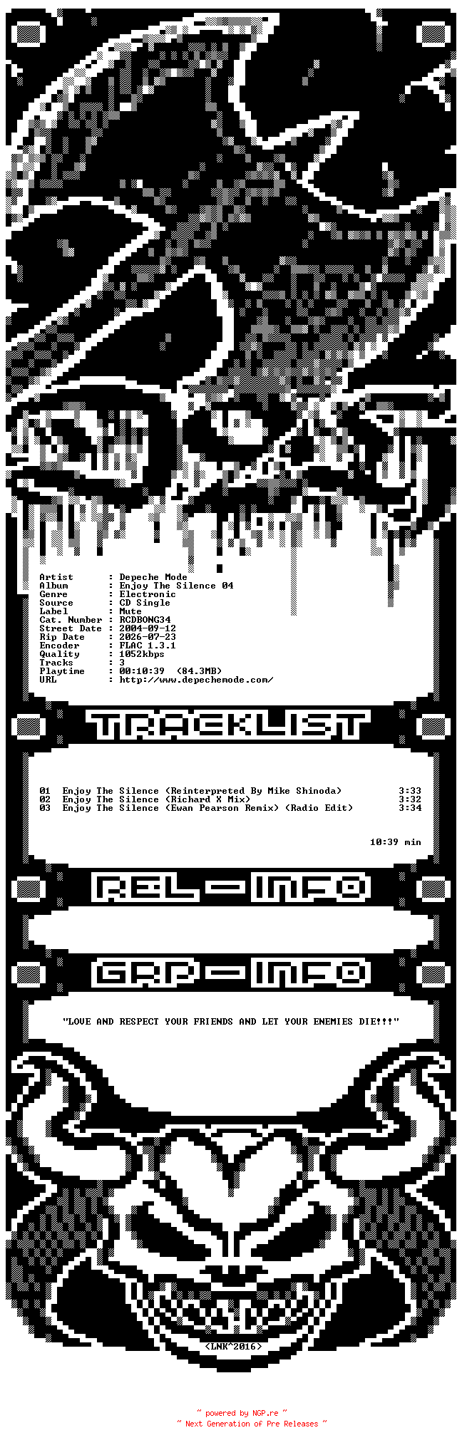 NFO for the release Depeche_Mode-Enjoy_The_Silence_04-CDS-FLAC-2004-D2H by D2H