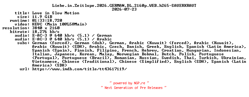 NFO for the release Liebe.in.Zeitlupe.2026.GERMAN.DL.2160p.WEB.h265-SAUERKRAUT by SAUERKRAUT