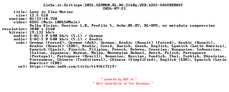NFO for the release Liebe.in.Zeitlupe.2026.GERMAN.DL.DV.2160p.WEB.h265-SAUERKRAUT by SAUERKRAUT