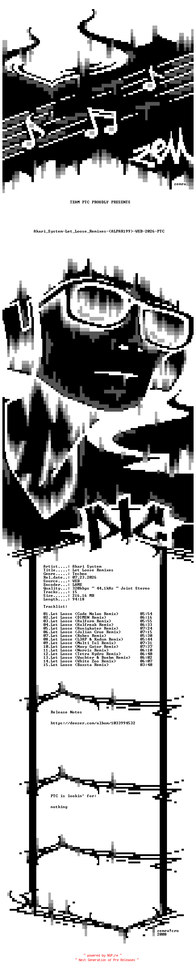 NFO for the release Akari_System-Let_Loose_Remixes-(ALPAK199)-WEB-2026-PTC by PTC