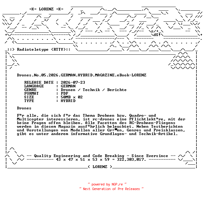NFO for the release Drones.No.05.2026.GERMAN.HYBRID.MAGAZINE.eBook-LORENZ by LORENZ
