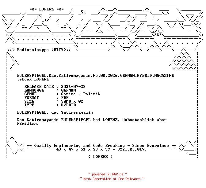 NFO for the release EULENSPIEGEL.Das.Satiremagazin.No.08.2026.GERMAN.HYBRID.MAGAZINE.eBook-LORENZ by LORENZ