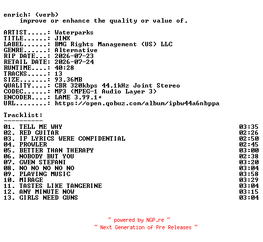 NFO for the release Waterparks-JINX-WEB-2026-ENRiCH by ENRiCH