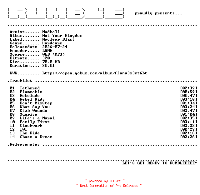 NFO for the release Madball-Not_Your_Kingdom-(WEB)-2026-RUMBLE by RUMBLE
