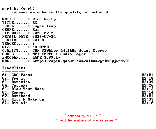 NFO for the release Rico_Nasty-RX-WEB-2026-ENRiCH by ENRiCH