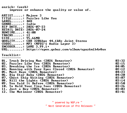 NFO for the release Mojave_3-Puzzles_Like_You-REMASTERED-WEB-2026-ENRiCH by ENRiCH