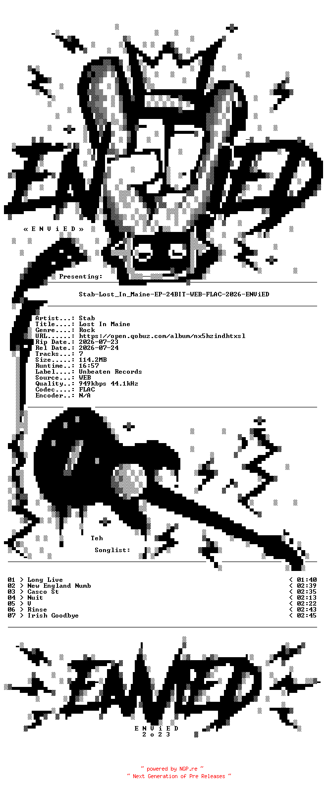 NFO for the release Stab-Lost_In_Maine-EP-24BIT-WEB-FLAC-2026-ENViED by ENViED