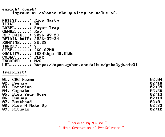 NFO for the release Rico_Nasty-RX-24BIT-WEB-FLAC-2026-ENRiCH by ENRiCH