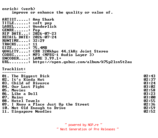 NFO for the release Amy_Shark-soft_pop-WEB-2026-ENRiCH by ENRiCH