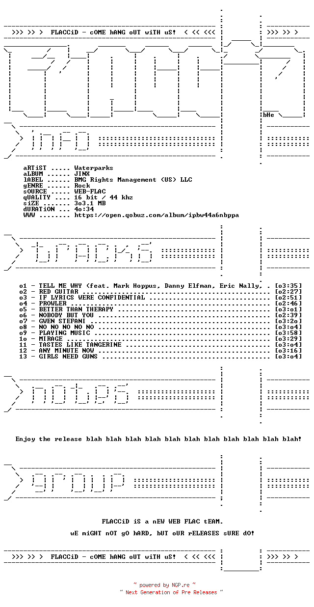 NFO for the release Waterparks-JINX-16BIT-WEB-FLAC-2026-FLACCiD by FLACCiD
