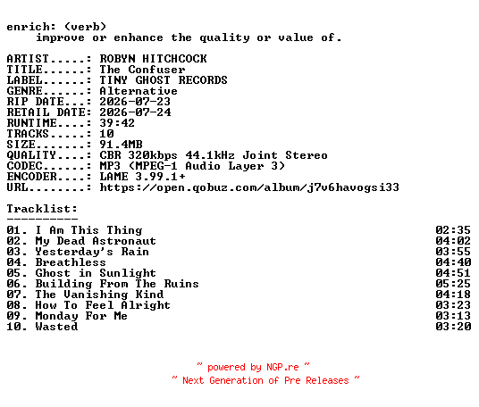 NFO for the release ROBYN_HITCHCOCK-The_Confuser-WEB-2026-ENRiCH by ENRiCH