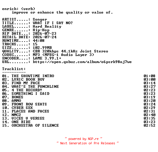 NFO for the release Songer-WHAT_IF_I_SAY_NO-WEB-2026-ENRiCH by ENRiCH