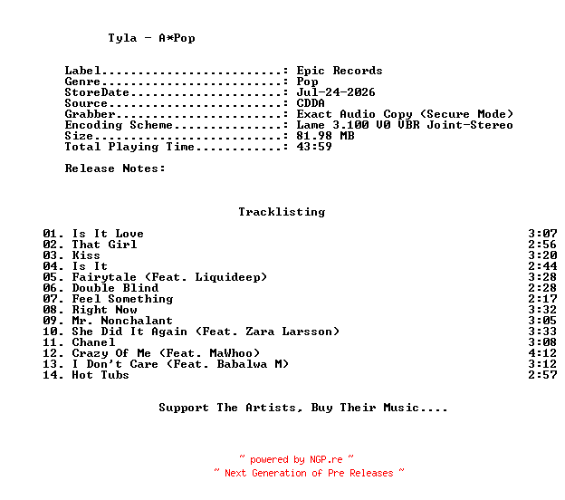 NFO for the release Tyla-APop-2026-C4 by C4
