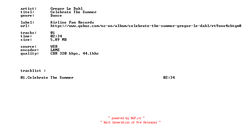 NFO for the release Gregor_Le_Dahl_-_Celebrate_The_Summer-SINGLE-WEB-2026-BITCOINS by BITCOINS