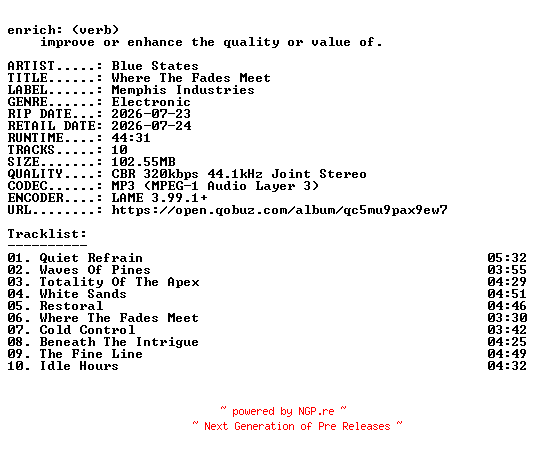 NFO for the release Blue_States-Where_The_Fades_Meet-WEB-2026-ENRiCH by ENRiCH