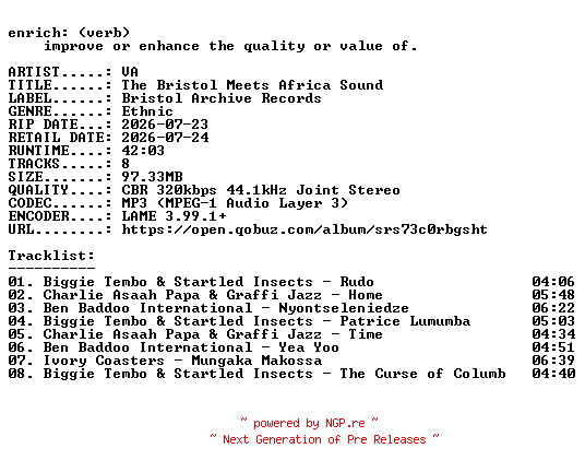 NFO for the release VA-The_Bristol_Meets_Africa_Sound-WEB-2026-ENRiCH by ENRiCH