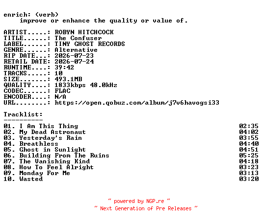 NFO for the release ROBYN_HITCHCOCK-The_Confuser-24BIT-WEB-FLAC-2026-ENRiCH by ENRiCH