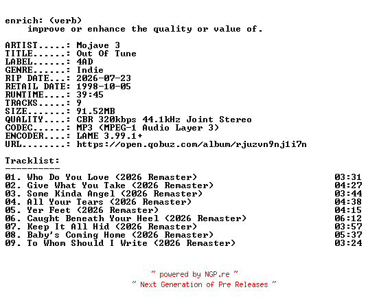 NFO for the release Mojave_3-Out_Of_Tune-REMASTERED-WEB-2026-ENRiCH by ENRiCH