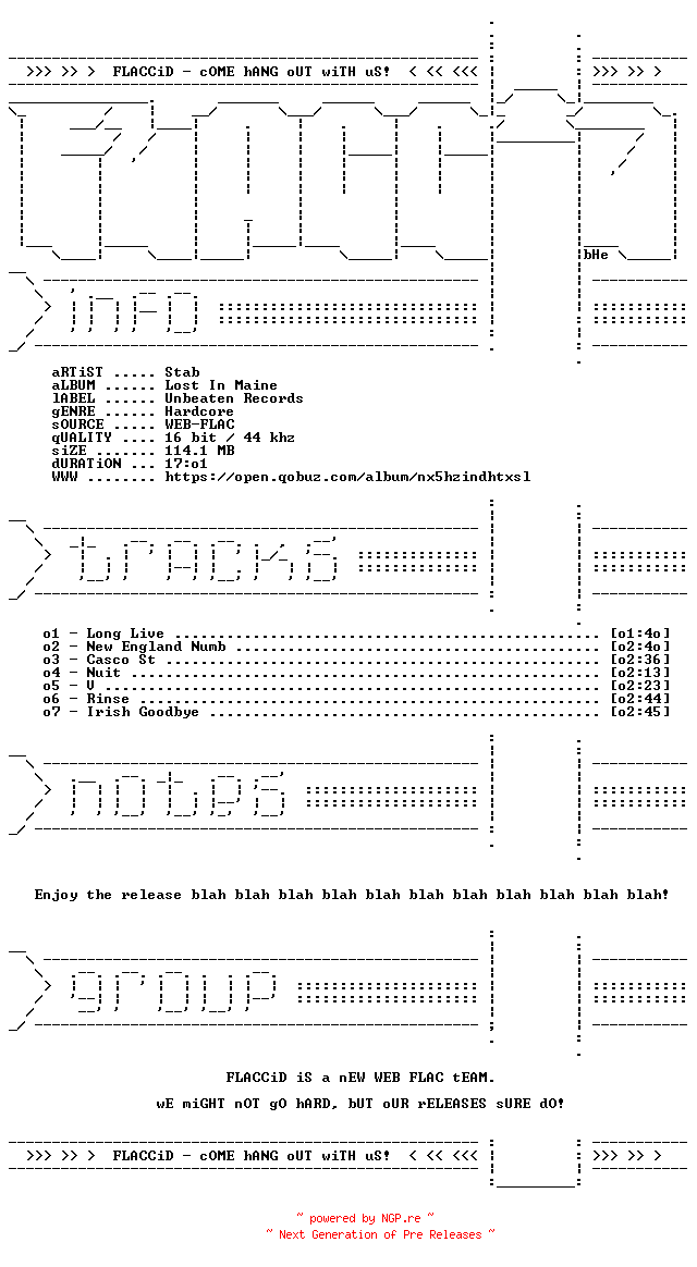 NFO for the release Stab-Lost_In_Maine-16BIT-WEB-FLAC-2026-FLACCiD by FLACCiD