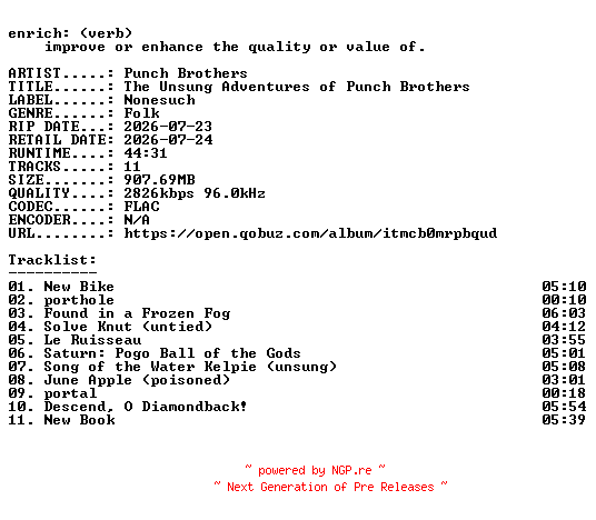 NFO for the release Punch_Brothers-The_Unsung_Adventures_of_Punch_Brothers-24BIT-WEB-FLAC-2026-ENRiCH by ENRiCH