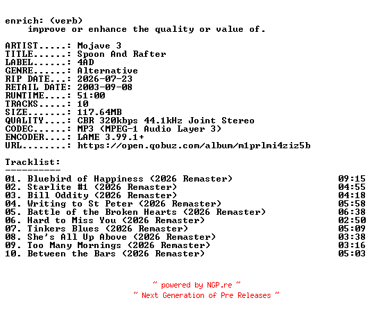 NFO for the release Mojave_3-Spoon_And_Rafter-REMASTERED-WEB-2026-ENRiCH by ENRiCH