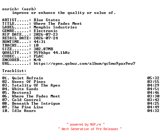 NFO for the release Blue_States-Where_The_Fades_Meet-16BIT-WEB-FLAC-2026-ENRiCH by ENRiCH