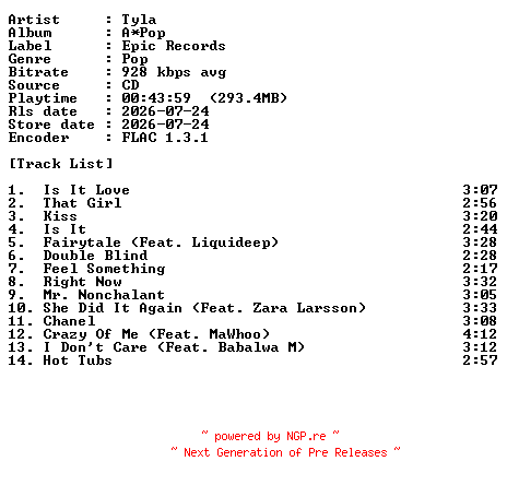 NFO for the release Tyla-APop-CD-FLAC-2026-PERFECT by PERFECT