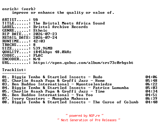 NFO for the release VA-The_Bristol_Meets_Africa_Sound-24BIT-WEB-FLAC-2026-ENRiCH by ENRiCH
