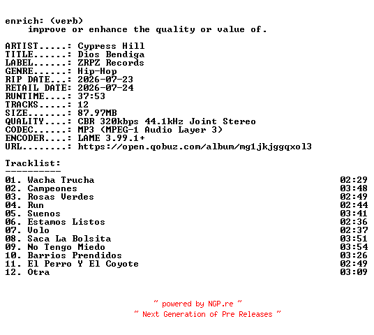 NFO for the release Cypress_Hill-Dios_Bendiga-WEB-ES-2026-ENRiCH by ENRiCH
