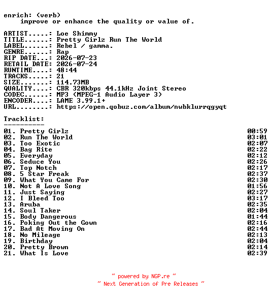 NFO for the release Loe_Shimmy-Pretty_Girlz_Run_The_World-WEB-2026-ENRiCH by ENRiCH