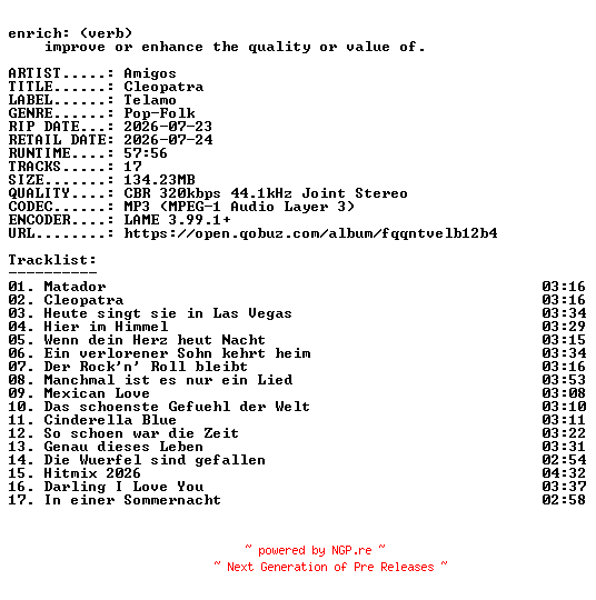 NFO for the release Amigos-Cleopatra-WEB-DE-2026-ENRiCH by ENRiCH
