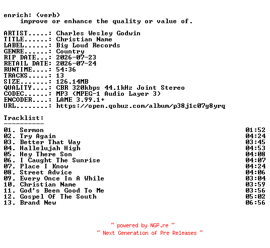 NFO for the release Charles_Wesley_Godwin-Christian_Name-WEB-2026-ENRiCH by ENRiCH