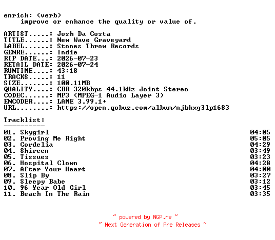 NFO for the release Josh_Da_Costa-New_Wave_Graveyard-WEB-2026-ENRiCH by ENRiCH