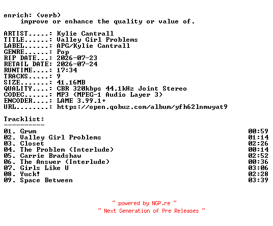 NFO for the release Kylie_Cantrall-Valley_Girl_Problems-WEB-2026-ENRiCH by ENRiCH