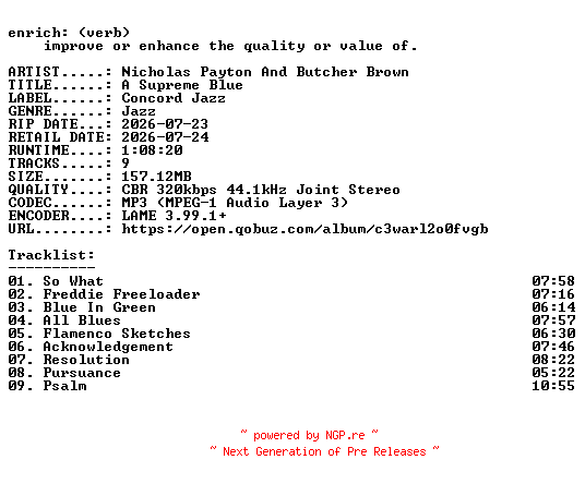 NFO for the release Nicholas_Payton_And_Butcher_Brown-A_Supreme_Blue-WEB-2026-ENRiCH by ENRiCH