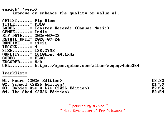 NFO for the release Pip_Blom-PB10-EP-24BIT-WEB-FLAC-2026-ENRiCH by ENRiCH