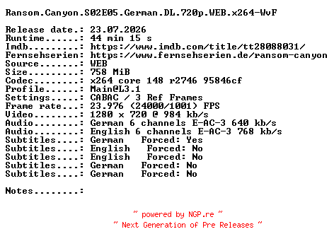 NFO for the release Ransom.Canyon.S02E05.German.DL.720p.WEB.x264-WvF by WvF