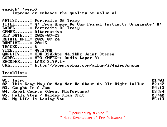 NFO for the release Portraits_Of_Tracy-Q_From_Where_Do_Our_Primal_Instincts_Originate_A_MTV-EP-WEB-2026-ENRiCH by ENRiCH