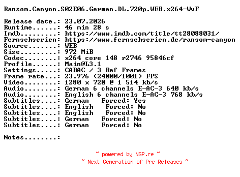 NFO for the release Ransom.Canyon.S02E06.German.DL.720p.WEB.x264-WvF by WvF