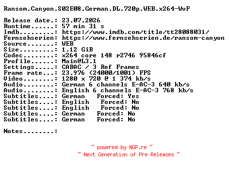 NFO for the release Ransom.Canyon.S02E08.German.DL.720p.WEB.x264-WvF by WvF