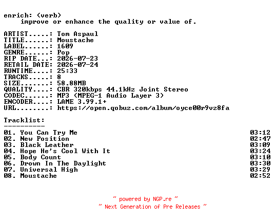 NFO for the release Tom_Aspaul-Moustache-WEB-2026-ENRiCH by ENRiCH