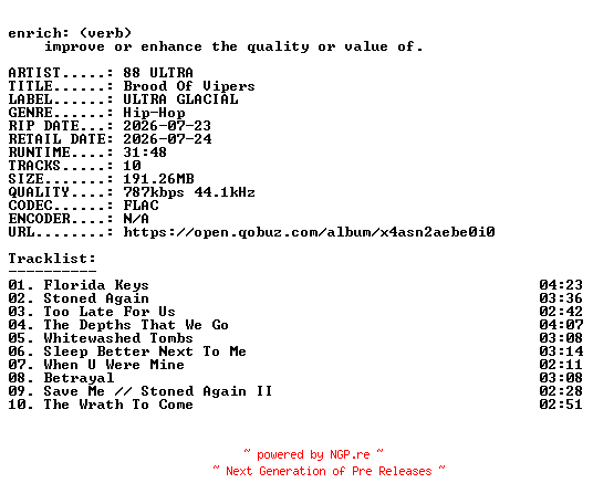 NFO for the release 88_ULTRA-Brood_Of_Vipers-16BIT-WEB-FLAC-2026-ENRiCH by ENRiCH