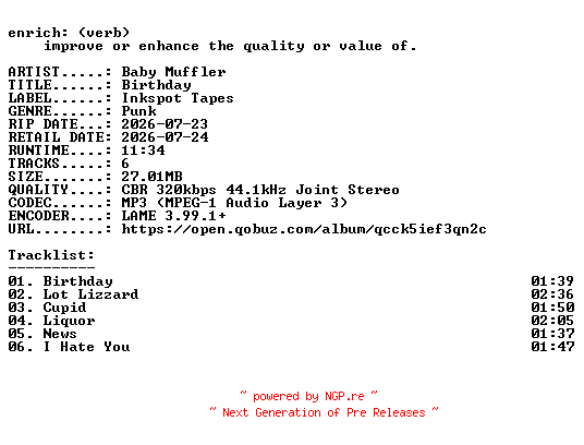 NFO for the release Baby_Muffler-Birthday-EP-WEB-2026-ENRiCH by ENRiCH
