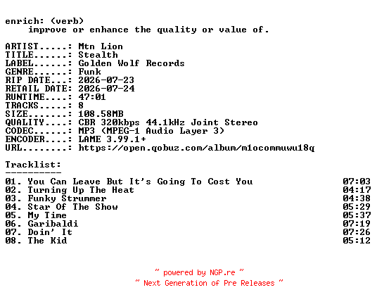 NFO for the release Mtn_Lion-Stealth-WEB-2026-ENRiCH by ENRiCH