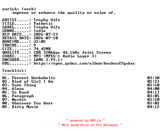 NFO for the release Trophy_Wife-Pathetic-WEB-2026-ENRiCH by ENRiCH