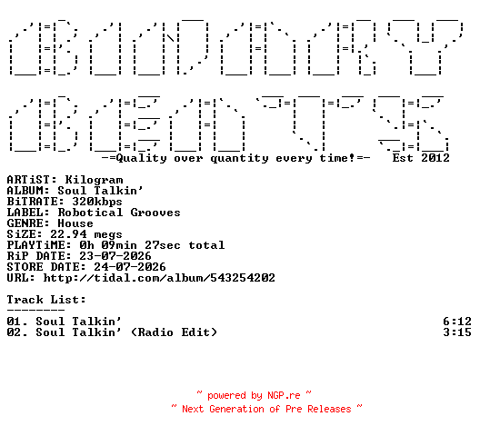 NFO for the release Kilogram-Soul_Talkin-(RG574)-WEB-2026-BB by BB